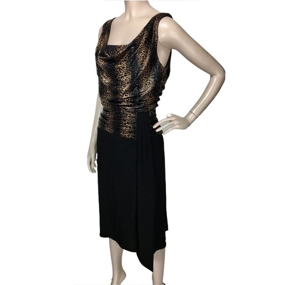 Frank Lyman Sleeveless Cheetah Print Ruched Cowl Neck Cocktail Party Dre… - Picture 1 of 9